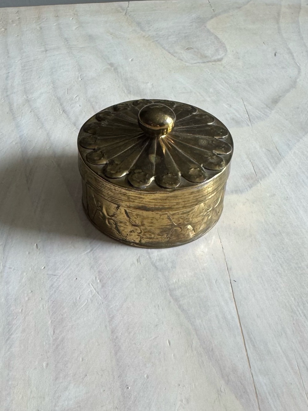 Brass Round Trinket Box with Floral Lid